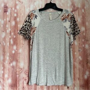 Vanilla Bay Light Gray Floral Cheetah Print T Shirt